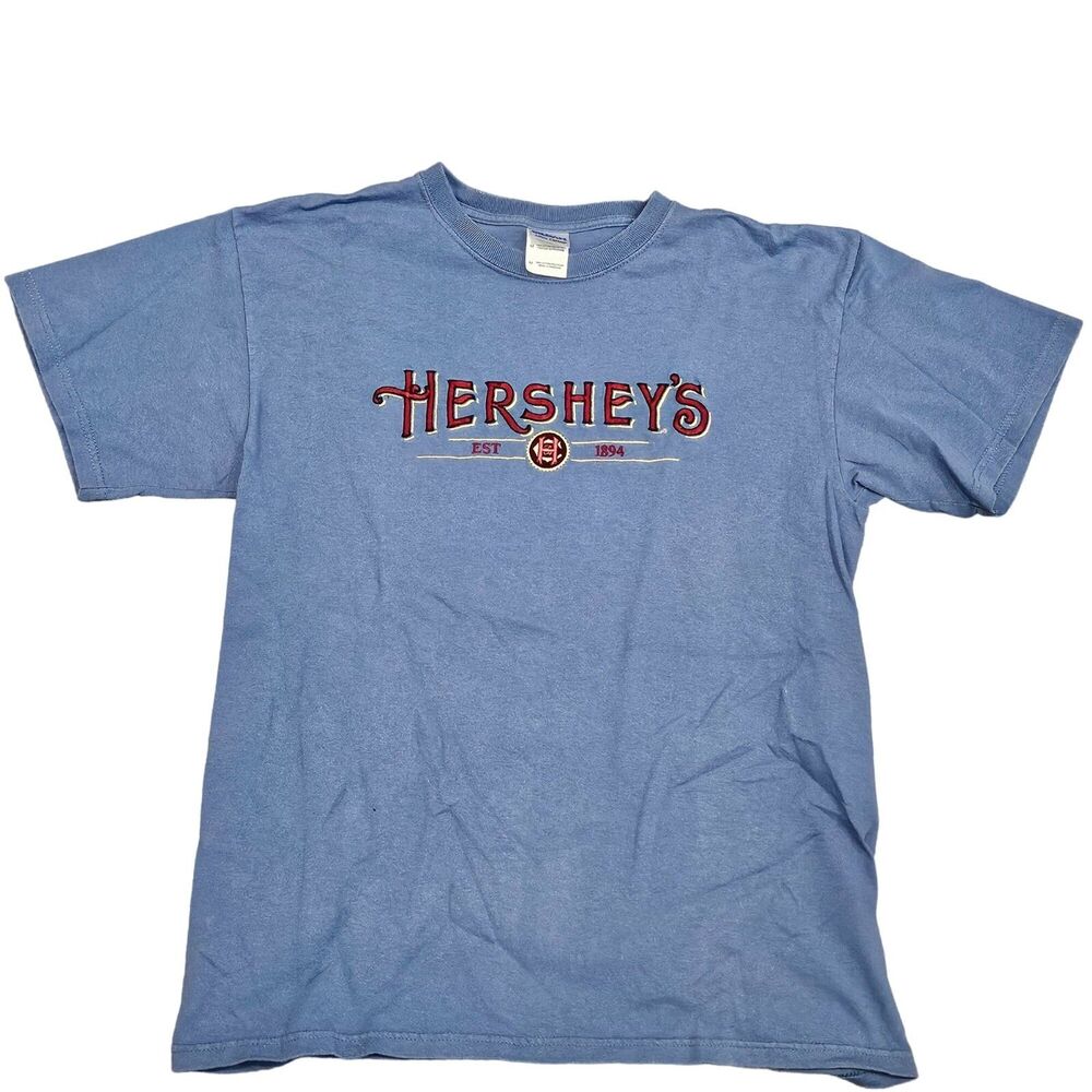 Hershey's Embroidery on Blue Gildan Ultra Cotton Short Sleeve Shirt Men's Sz Med
